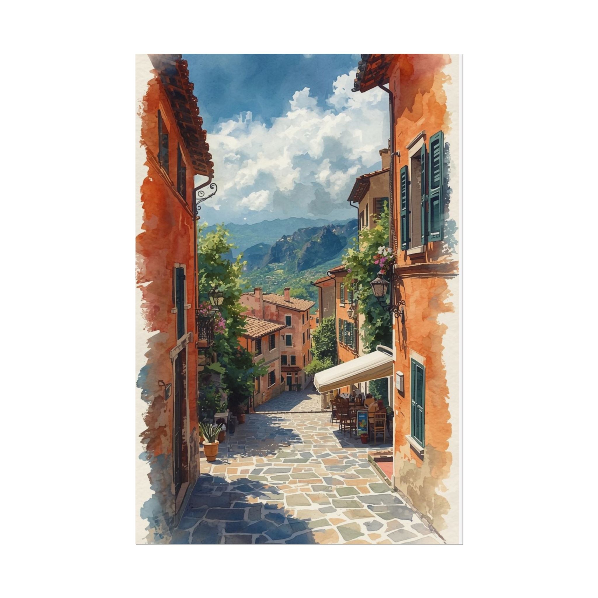 Charming Italian Village Street Poster Wall Art Landscape - Rosetta Creative Boutique